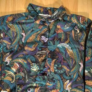 Vintage Rockies Feathers & Floral Pattern Button Down Shirt